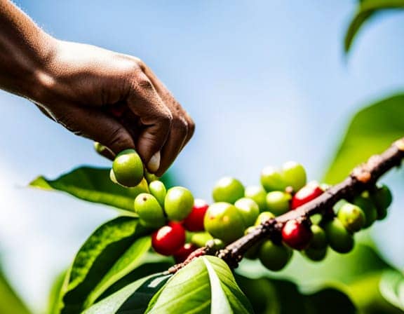 picking organic coffee crop
